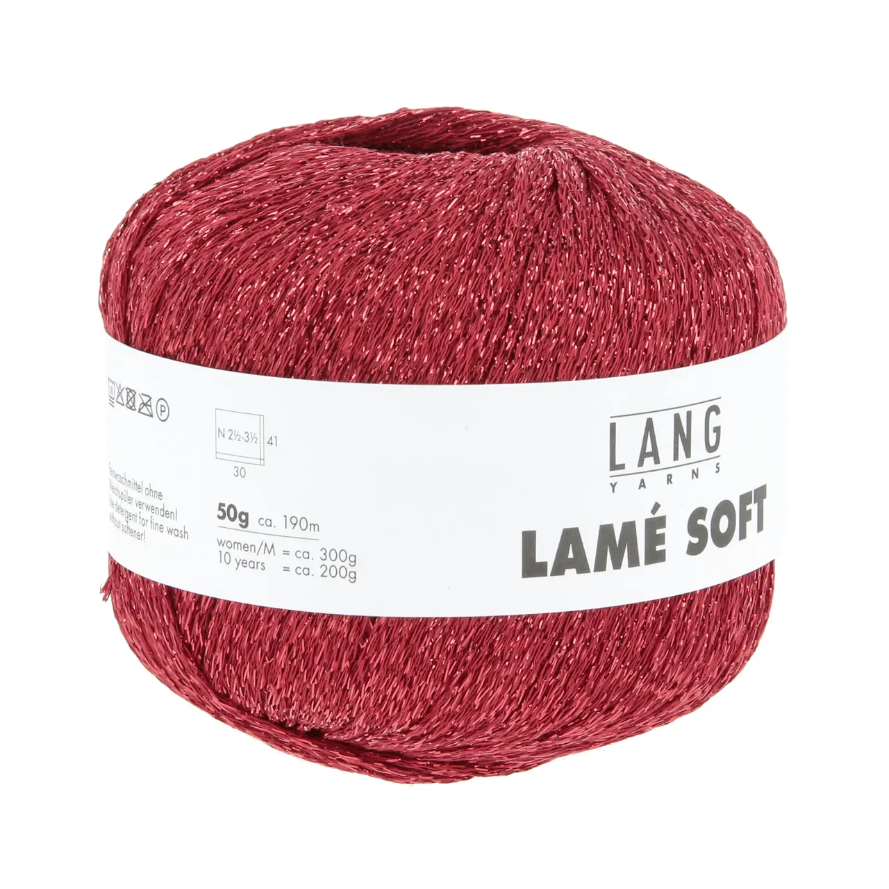 Lamé Soft 61 Rot von Lang Yarns. LAMÉ SOFT ist ein hochwertiges Lamé-Garn auf Viskosebasis das sich durch eine weiche Haptik von herkömmlichen oft Polyamid basierten Lamé-Garnen abhebt. Es eignet sich perfekt als Beilaufgarn um elegante Akzente zu setzen oder all-over für ein strahlendes Highlight-Piece. Ideal für stilvolle Strickprojekte mit einem Hauch von Glamour.