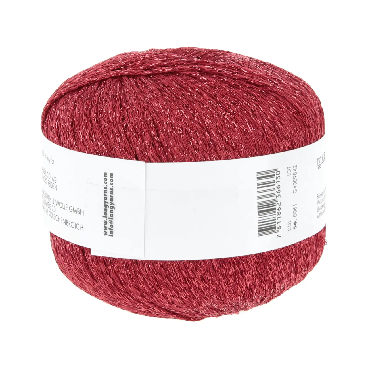 Lamé Soft 61 Rot von Lang Yarns. LAMÉ SOFT ist ein hochwertiges Lamé-Garn auf Viskosebasis das sich durch eine weiche Haptik von herkömmlichen oft Polyamid basierten Lamé-Garnen abhebt. Es eignet sich perfekt als Beilaufgarn um elegante Akzente zu setzen oder all-over für ein strahlendes Highlight-Piece. Ideal für stilvolle Strickprojekte mit einem Hauch von Glamour.