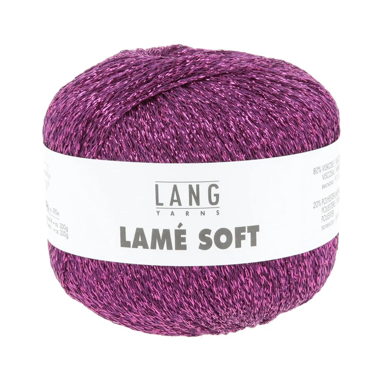 Lamé Soft 80 Aubergine von Lang Yarns. LAMÉ SOFT ist ein hochwertiges Lamé-Garn auf Viskosebasis das sich durch eine weiche Haptik von herkömmlichen oft Polyamid basierten Lamé-Garnen abhebt. Es eignet sich perfekt als Beilaufgarn um elegante Akzente zu setzen oder all-over für ein strahlendes Highlight-Piece. Ideal für stilvolle Strickprojekte mit einem Hauch von Glamour.