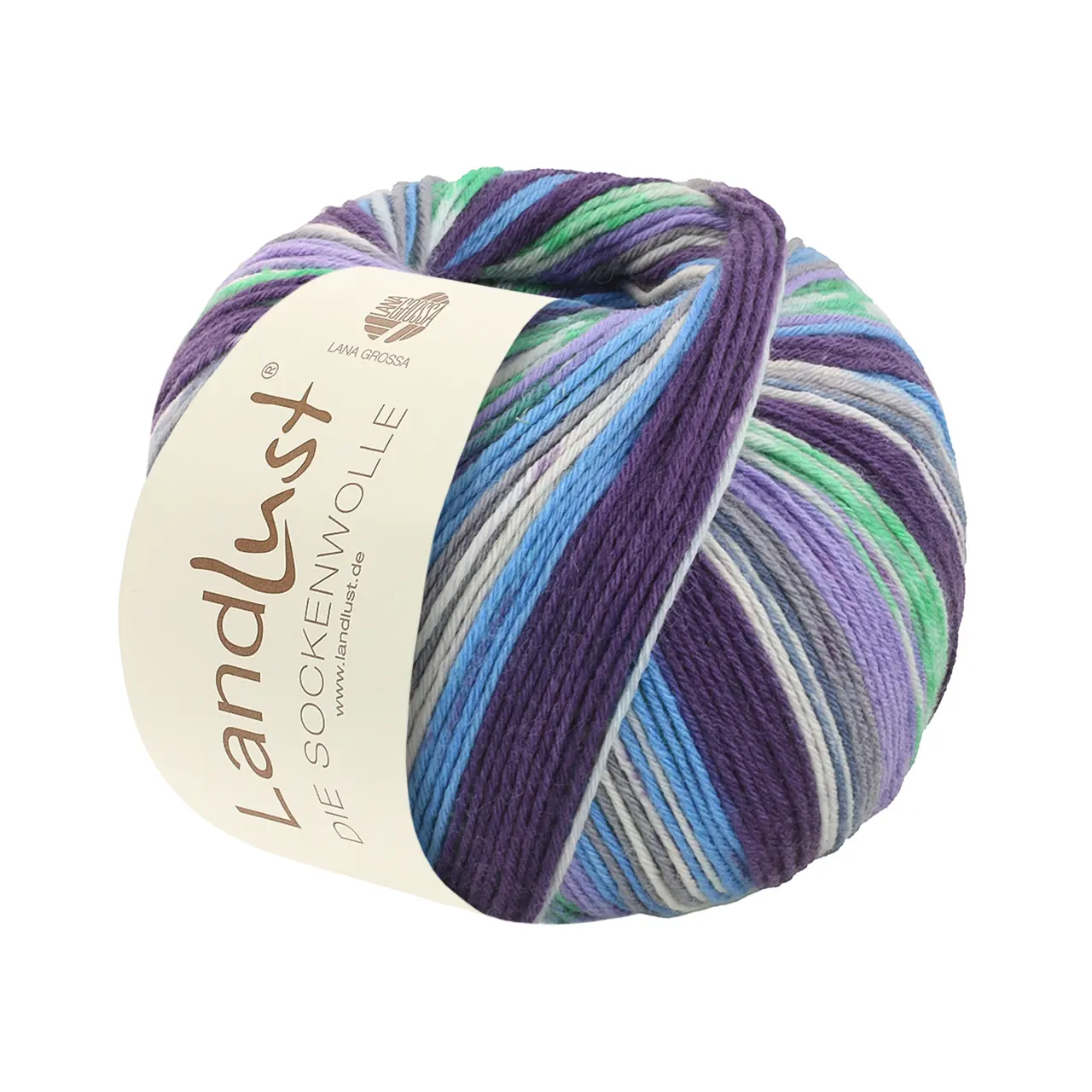 Landlust die Sockenwolle 6-Fach 938 Grau/Mint/Ecru/Dunkelbraun/Rost/Türkis Gestreift von Lana Grossa. Sockenklassiker bedruckt und waschmaschinenfest