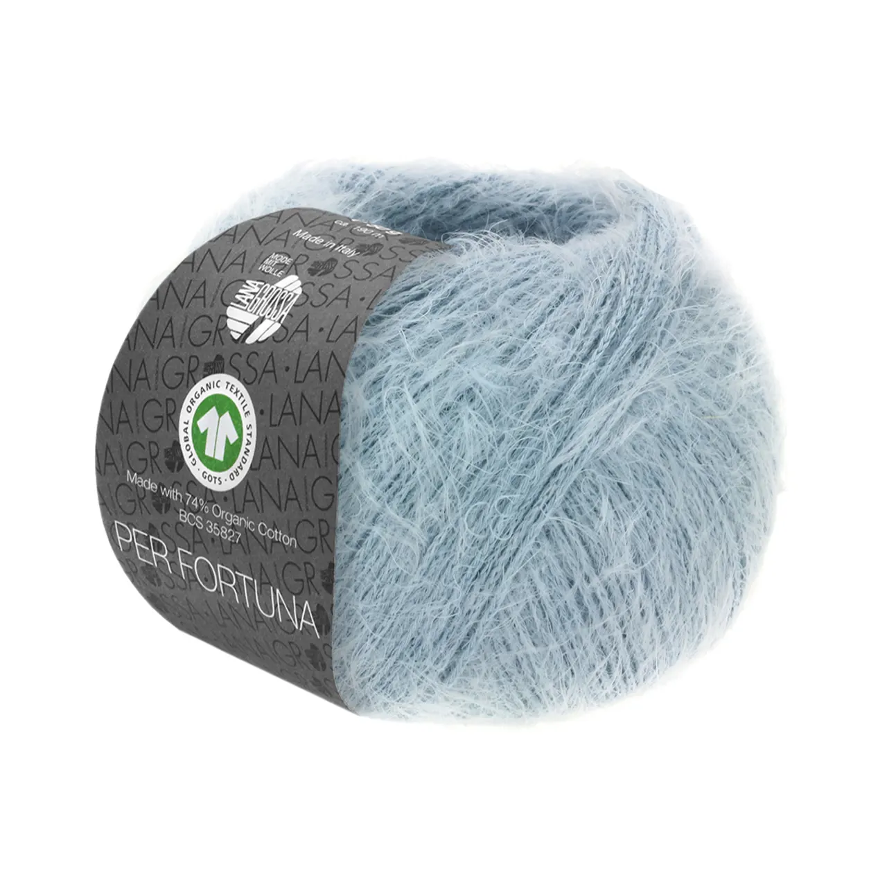 Per Fortuna GOTS 22 Graublau von Lana Grossa. Leichtes Sommerflauschgarn mit Baumwolle