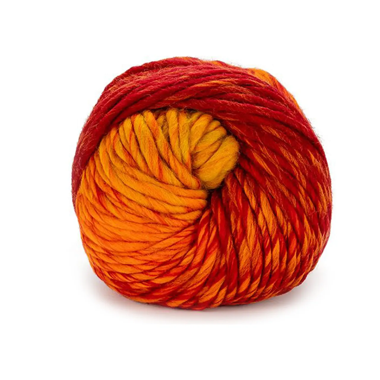 Chunky Dégradé 103 Sonnengelb/Orange/Rostrot von Laines Du Nord. Ein besonders weiches warmes und voluminöses Garn aus 100% Schurwolle. Die harmonischen Cycle-Dégradé-Farbverläufe verleihen diesem Maxi-Dochtgarn eine kreative lebendige Note und machen es ideal für schnelle originelle Projekte.