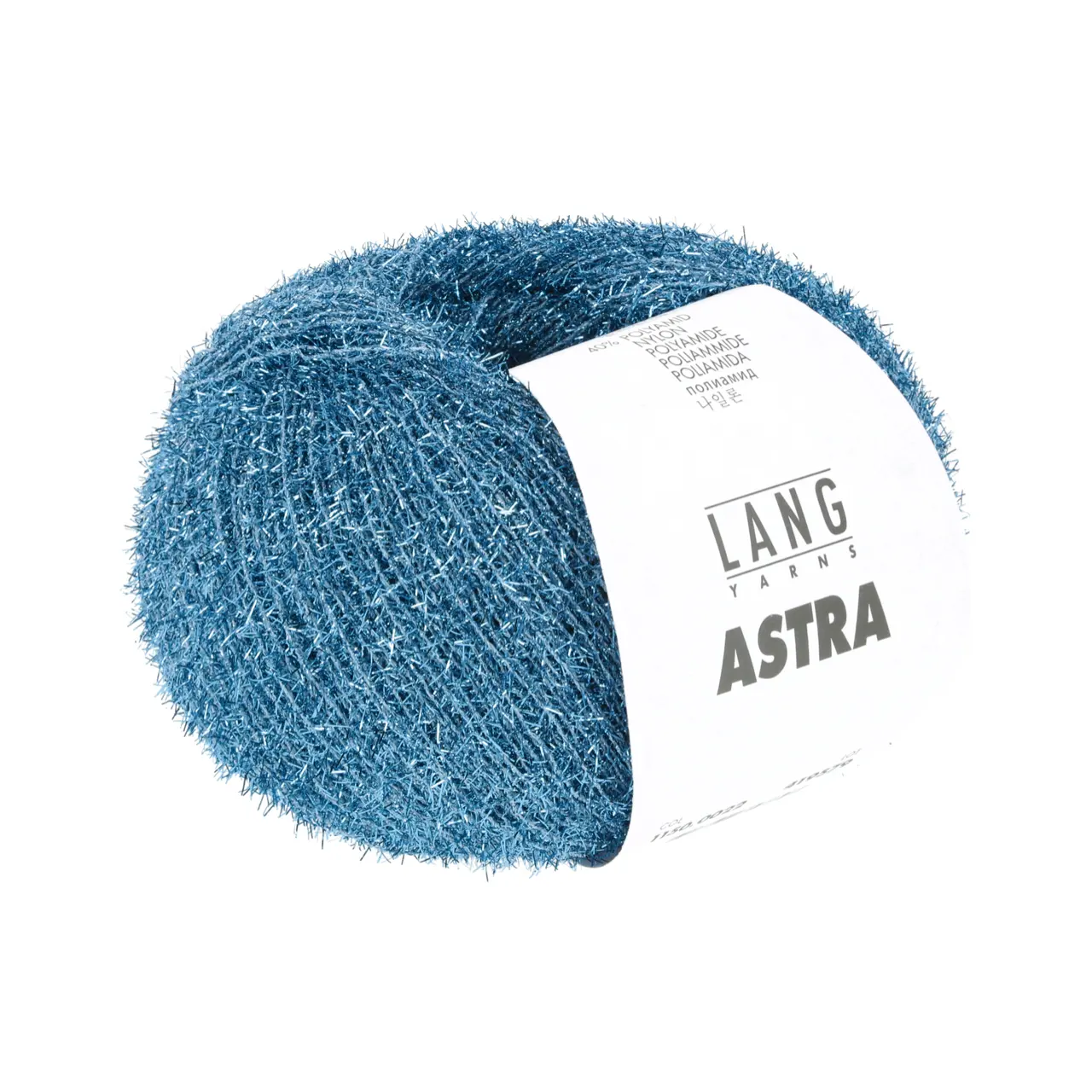 Astra 22 Blau von Lang Yarns. Wie eine Sternschnuppe verleiht dieses Garn Ihren Projekten einen dezenten Hauch von Silber oder Gold. Es zeichnet sich als Beilaufgarn aus welches jedes Basic Projekt veredelt.