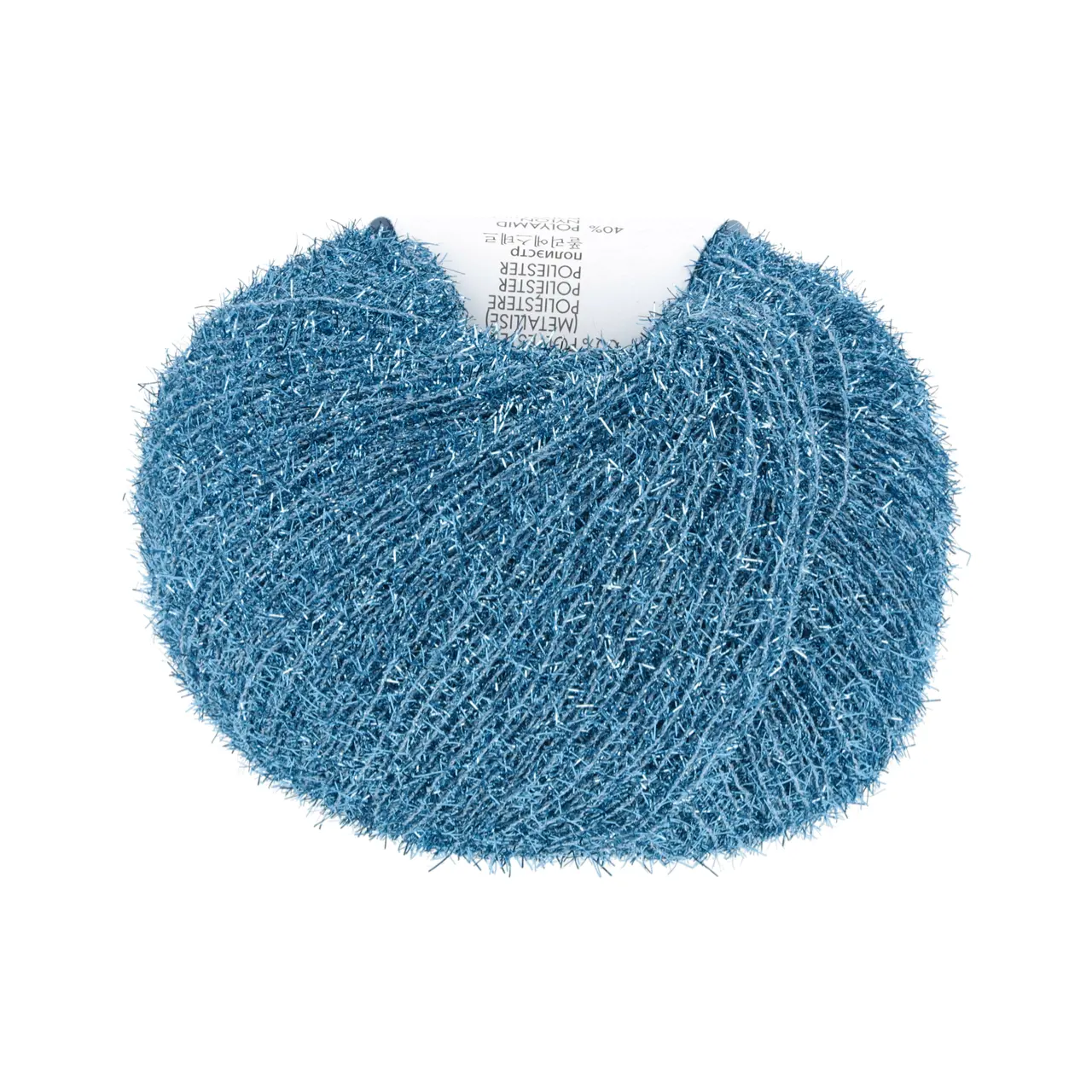 Astra 22 Blau von Lang Yarns. Wie eine Sternschnuppe verleiht dieses Garn Ihren Projekten einen dezenten Hauch von Silber oder Gold. Es zeichnet sich als Beilaufgarn aus welches jedes Basic Projekt veredelt.
