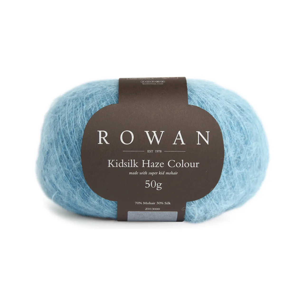 Kidsilk Haze Colour 1 Ocean von Rowan. Eine traumhaft leichte Mischung aus feinstem Kid Mohair und zarter Seide die jedem Projekt einen hauchzarten Schimmer und ein luxuriöses Finish verleiht. Sehr gut auch für leichte Tücher elegante Schals oder luftige Accessoires geeignet.