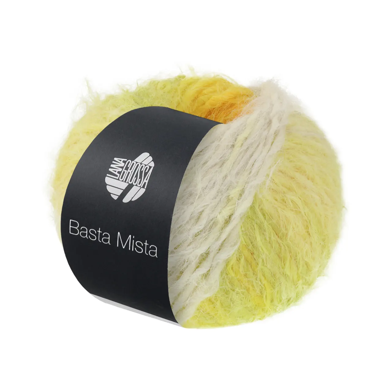 Basta Mista 114 Grège/Vanille/Gelb/Grüngelb/Sonnenblume/Orange von Lana Grossa. Garn im Fake Fur Look locker verzwirnt aus einem Franseneffekt und feinen Merinofasern