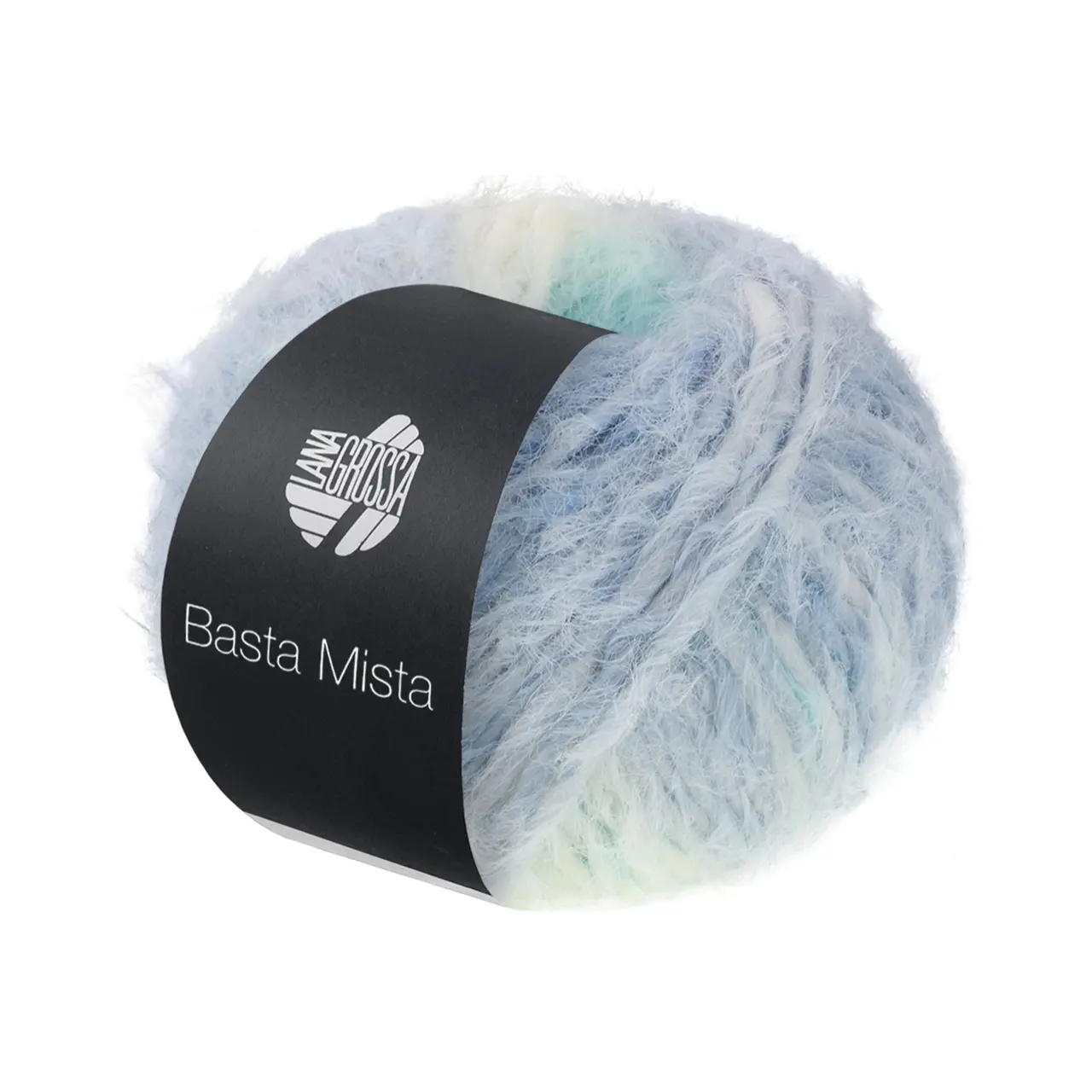 Basta Mista 116 Rohweiß/Hellgrau/Graublau/Weißgrün/Türkis/Minttürkis von Lana Grossa. Garn im Fake Fur Look locker verzwirnt aus einem Franseneffekt und feinen Merinofasern
