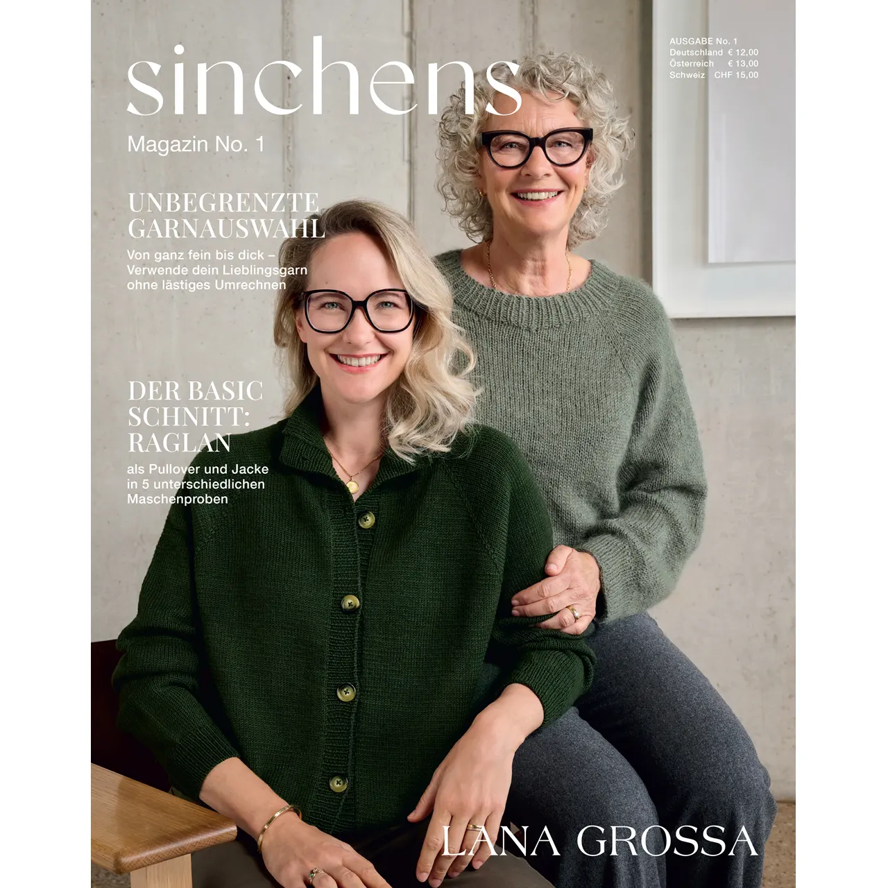 Lana Grossa Magazin sinchens No. 1 Herbst/Winter 2025/26 mit zwei zeitlosen TOP DOWN Modellen in fünf unterschiedlichen Maschenproben aus deinem Lieblingsgar mit Schritt-für-Schritt-Erklärungen