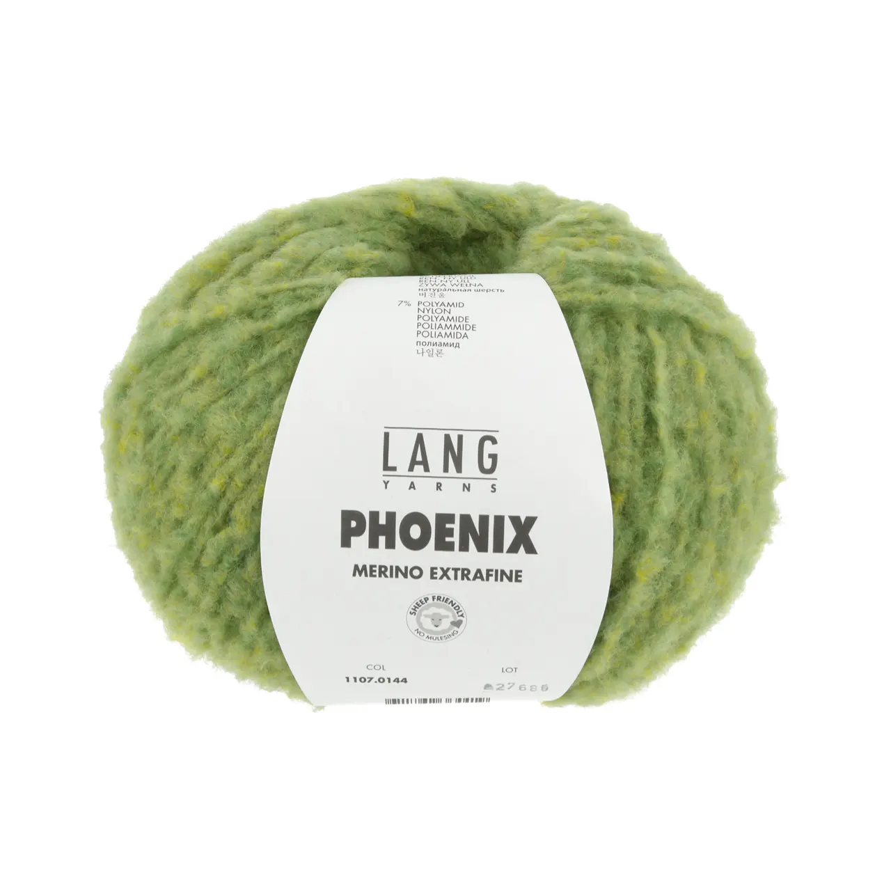 Phoenix 144 Limone Chante Claire von Lang Yarns. PHOENIX ist wahrscheinlich eines der weichsten Garne welches Sie je gefühlt haben. Dieses Garn besteht hauptsächlich aus Merino extrafein welches zudem Mulesing frei ist. PHOENIX dies sind unglaublich große Knäuel mit denen Sie im Handumdrehen die wärmsten Kreationen kreieren. Ihre Garderobe erhebt sich aus der Asche wenn Sie eine Kreation aus unserer neuen Qualität PHOENIX tragen.
