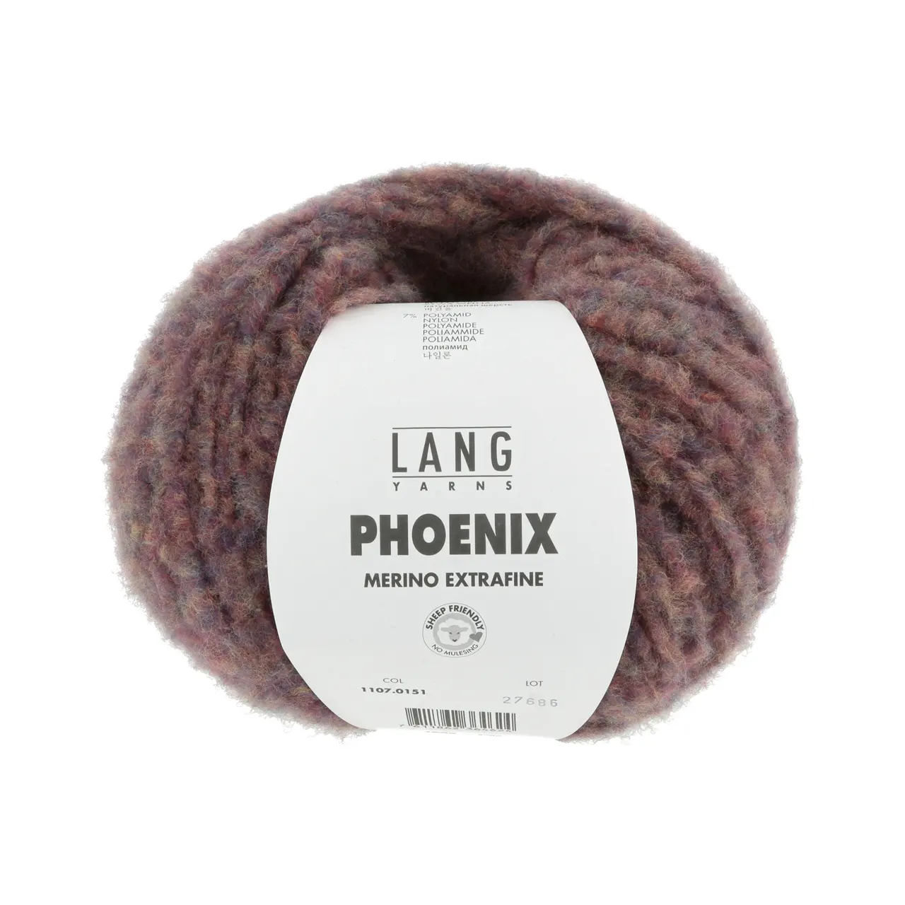 Phoenix 151 Bunt Chante Claire von Lang Yarns. PHOENIX ist wahrscheinlich eines der weichsten Garne welches Sie je gefühlt haben. Dieses Garn besteht hauptsächlich aus Merino extrafein welches zudem Mulesing frei ist. PHOENIX dies sind unglaublich große Knäuel mit denen Sie im Handumdrehen die wärmsten Kreationen kreieren. Ihre Garderobe erhebt sich aus der Asche wenn Sie eine Kreation aus unserer neuen Qualität PHOENIX tragen.