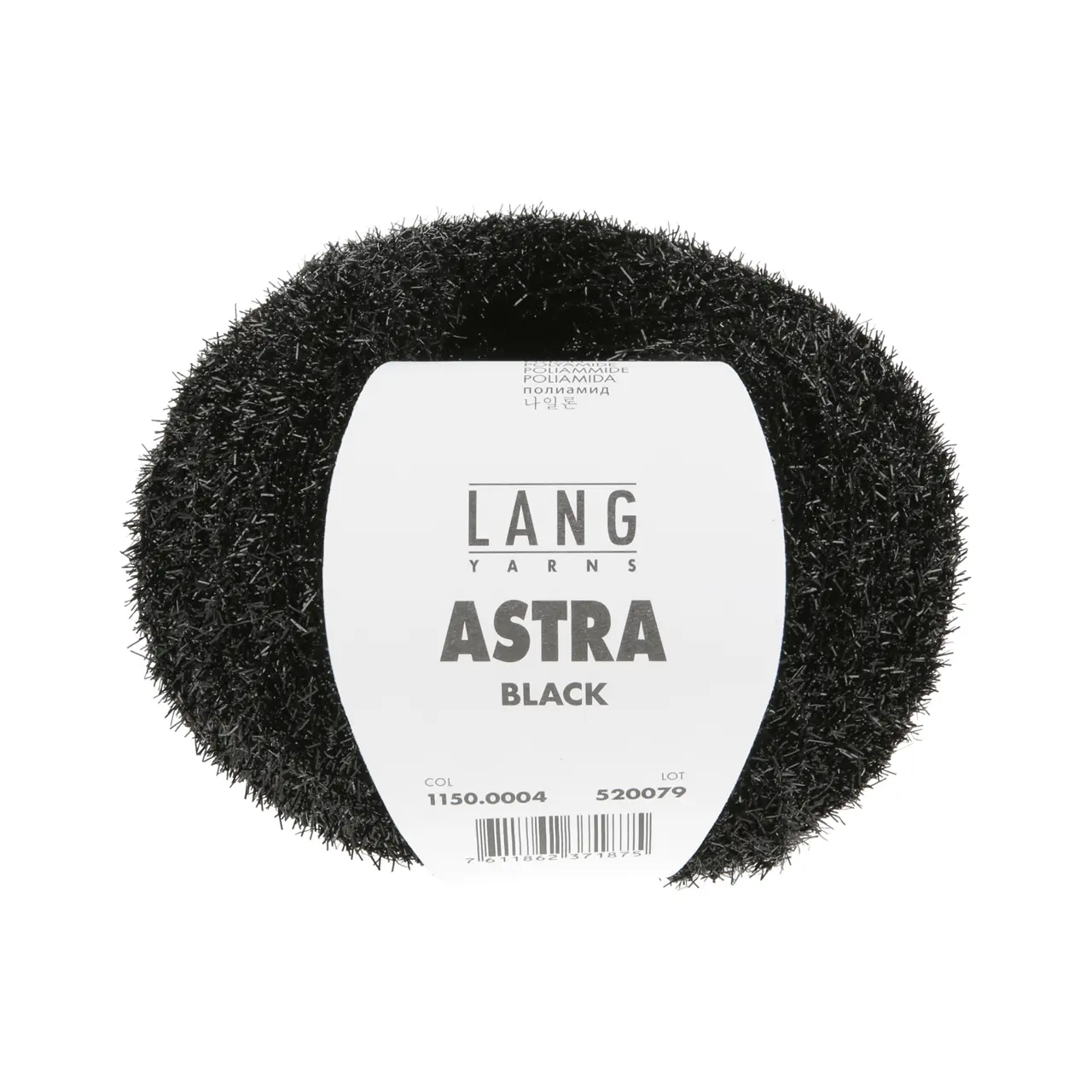 Astra 4 Schwarz von Lang Yarns. Wie eine Sternschnuppe verleiht dieses Garn Ihren Projekten einen dezenten Hauch von Silber oder Gold. Es zeichnet sich als Beilaufgarn aus welches jedes Basic Projekt veredelt.