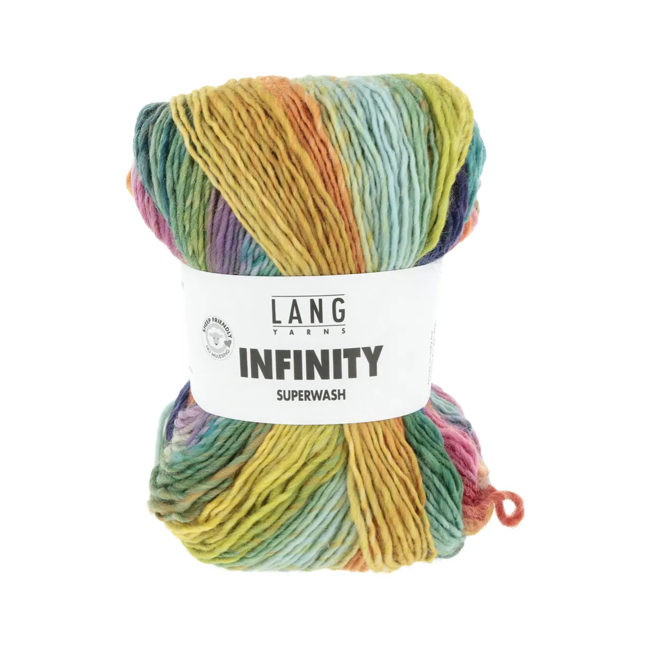 Infinity 1 Rainbow Cascade von Lang Yarns. INFINITY ist ein Dochtgarn aus extrafeiner Merinowolle das durch seine einzigartige Farbgestaltung besticht. Jedes Knäuel wird so gefertigt dass kein sich wiederholendes Muster entsteht - zwar kommen immer wieder die gleichen Farben zum Einsatz jedoch in unregelmäßigen Abständen variierender Intensität und unterschiedlicher Reihenfolge.
