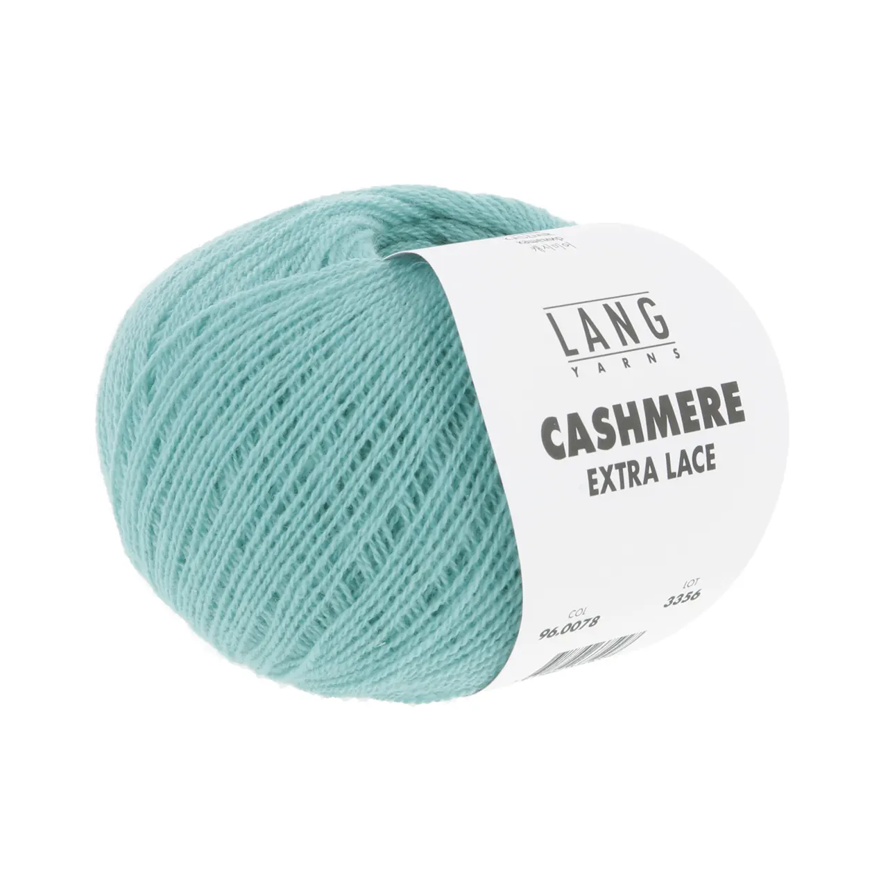 Cashmere Extra Lace 78 Türkis von Lang Yarns. CASHMERE EXTRA LACE ist ein edles Beilaufgarn aus reinem Kaschmir das sich wunderbar weich und luxuriös anfühlt. Es eignet sich hervorragend zum Kombinieren mit anderen Garnen und ist eine hochwertige Alternative zu klassischen Mohair-Seide-Mischungen. Aber natürlich lässt es sich auch solo verstricken z. B. zu zarten Lace-Tüchern und filigranen Accessoires. Das Garn überzeugt durch seine Leichtigkeit und ist die perfekte Wahl für Strickprojekte