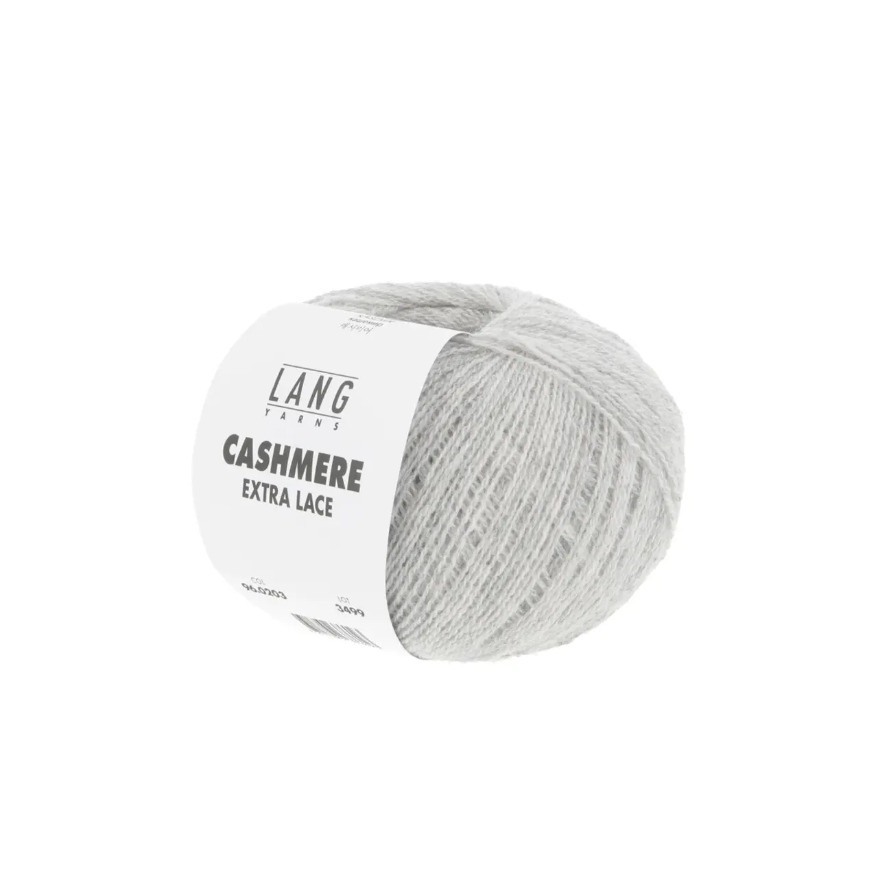Cashmere Extra Lace 203 Hellgrau Mélange von Lang Yarns. CASHMERE EXTRA LACE ist ein edles Beilaufgarn aus reinem Kaschmir das sich wunderbar weich und luxuriös anfühlt. Es eignet sich hervorragend zum Kombinieren mit anderen Garnen und ist eine hochwertige Alternative zu klassischen Mohair-Seide-Mischungen. Aber natürlich lässt es sich auch solo verstricken z. B. zu zarten Lace-Tüchern und filigranen Accessoires. Das Garn überzeugt durch seine Leichtigkeit und ist die perfekte Wahl für Strickprojekte