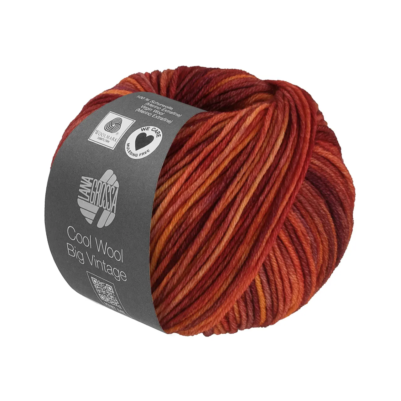 Cool Wool Big Vintage 7188 Orangebraun von Lana Grossa. Klassiker aus purer extrafeiner Merinowolle mit Ton-in-Ton Farbeffekt waschmaschinenfest und filzfrei (We Care).