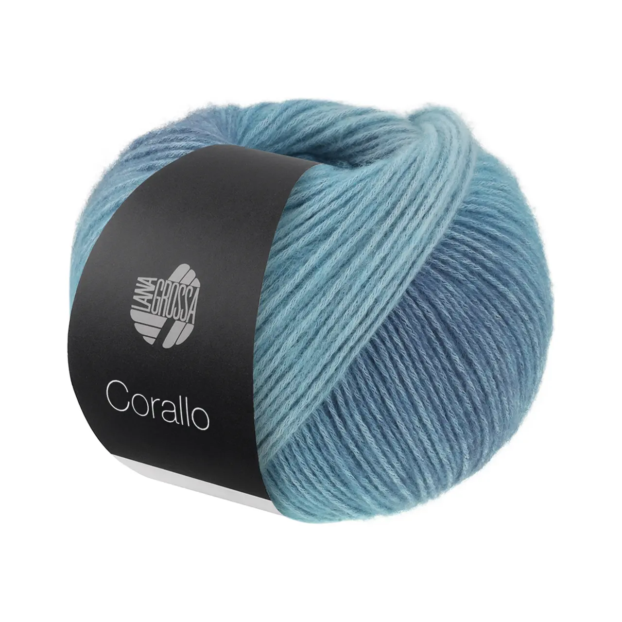 Corallo 7 Helltürkis/Türkis/Jeans von Lana Grossa. Ein modernes Effektgarn bei dem ein stabiles und zugleich weiches Baumwollnetz mit feinen Merinofasern gefüllt ist. Besonders geeignet für Pullover Cardigans Tücher und leichte Accessoires.