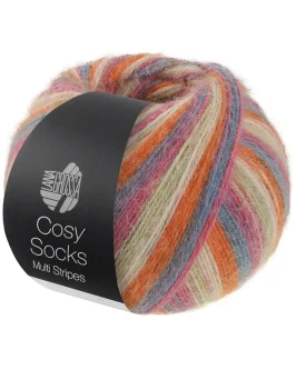 Cosy Socks Multi Stripes <br/>154&nbsp;Dunkelgrau/<wbr>Graublau/<wbr>Fuchsia/<wbr>Lichtgrün/<wbr>Creme/<wbr>Orange