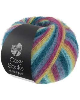 Cosy Socks Multi Stripes <br/>155&nbsp;Dunkelpetrol/<wbr>Helltürkis/<wbr>Gelb/<wbr>Orchidee/<wbr>Grauviolett
