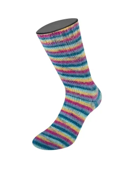 Cosy Socks Multi Stripes <br/>155&nbsp;Dunkelpetrol/<wbr>Helltürkis/<wbr>Gelb/<wbr>Orchidee/<wbr>Grauviolett