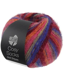 Cosy Socks Multi Stripes <br/>156&nbsp;Blauviolett/<wbr>Weinrot/<wbr>Kürbis/<wbr>Pink/<wbr>Graugrün