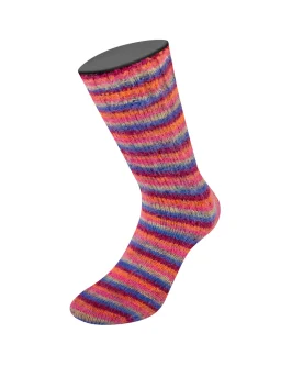 Cosy Socks Multi Stripes <br/>156&nbsp;Blauviolett/<wbr>Weinrot/<wbr>Kürbis/<wbr>Pink/<wbr>Graugrün