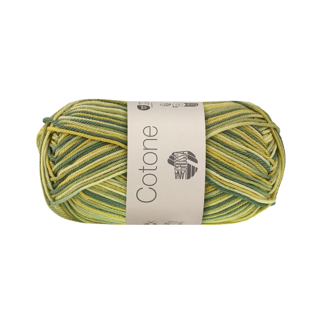 Cotone Print 367 Weiß-/Kiwigrün/Opal-/Patinagrün von Lana Grossa. Baumwollbasicgarn