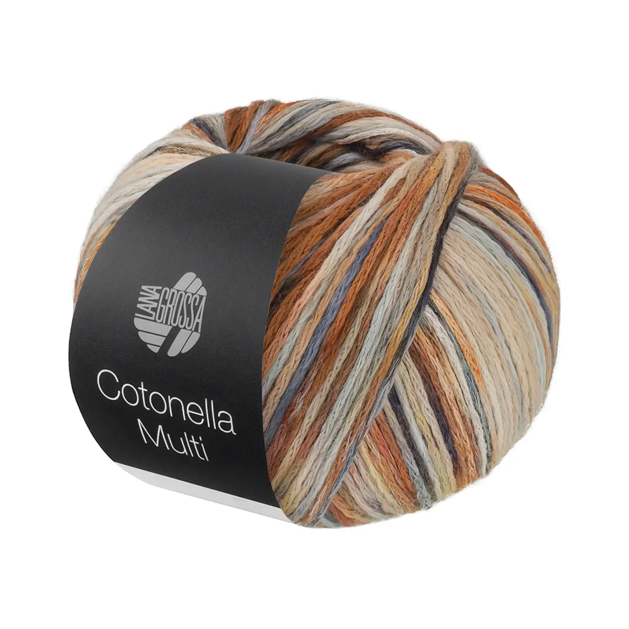 Cotonella Multi 114 Ocker/Beige/Hellblau/Jeans/Hell-/Dunkelgrau Bunt von Lana Grossa. Weiches bedrucktes Kettengarn aus unmercerisierter Pima Baumwolle mit kleinen Glanzlichtern