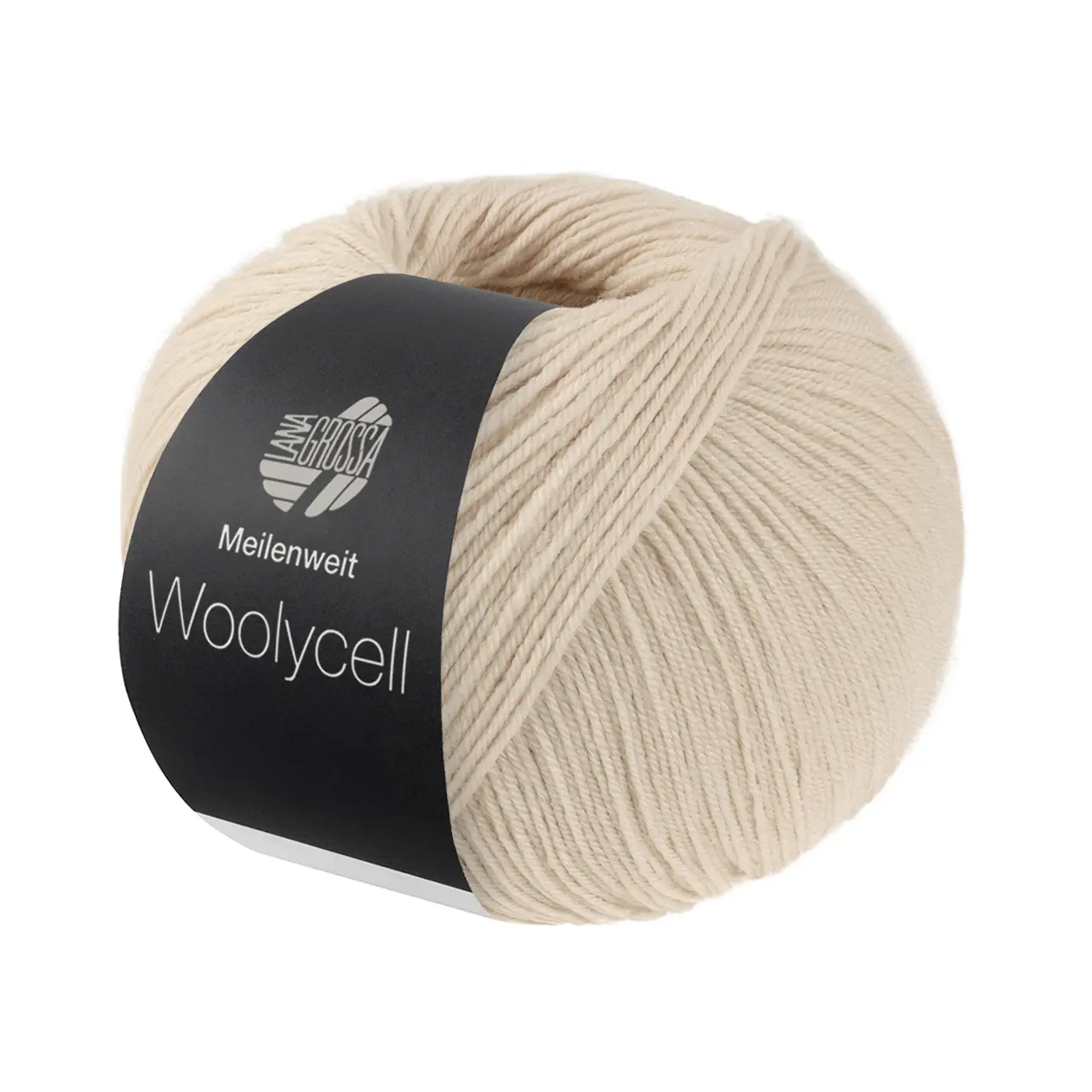 Meilenweit 100 Woolycell 2 Perlbeige von Lana Grossa. Hochwertiges Sockengarn ohne Polyamidanteil aus Merinowolle & Lyocell waschmaschinenfest