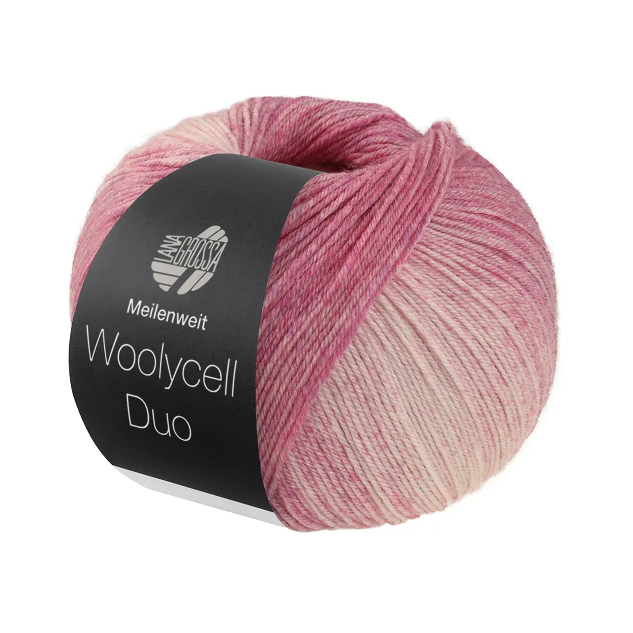 Meilenweit 100 Woolycell Duo 6002 Veilchenfuchsia/-Lila/Rosa von Lana Grossa. Hochwertiges Sockengarn ohne Polyamidanteil aus Merinowolle & Lyocell im Farbverlauf bedruckt wasc