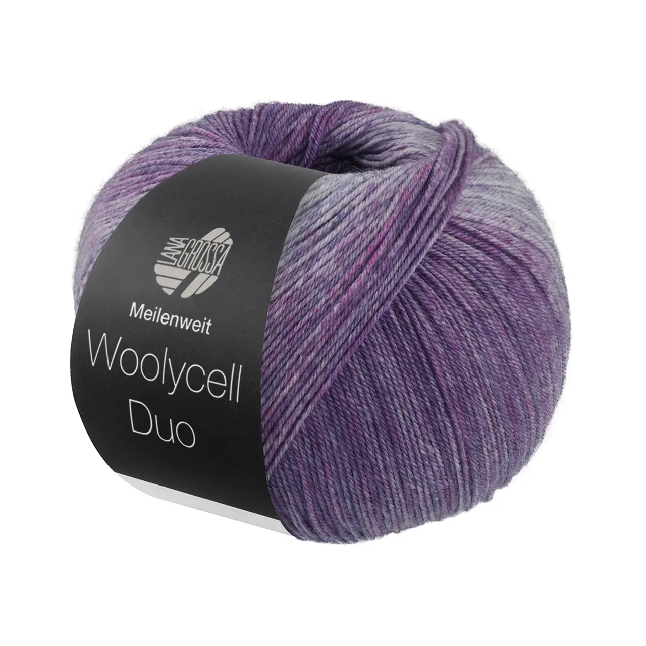 Meilenweit 100 Woolycell Duo 6004 Rot-/Grauviolett/Jeans von Lana Grossa. Hochwertiges Sockengarn ohne Polyamidanteil aus Merinowolle & Lyocell im Farbverlauf bedruckt wasc