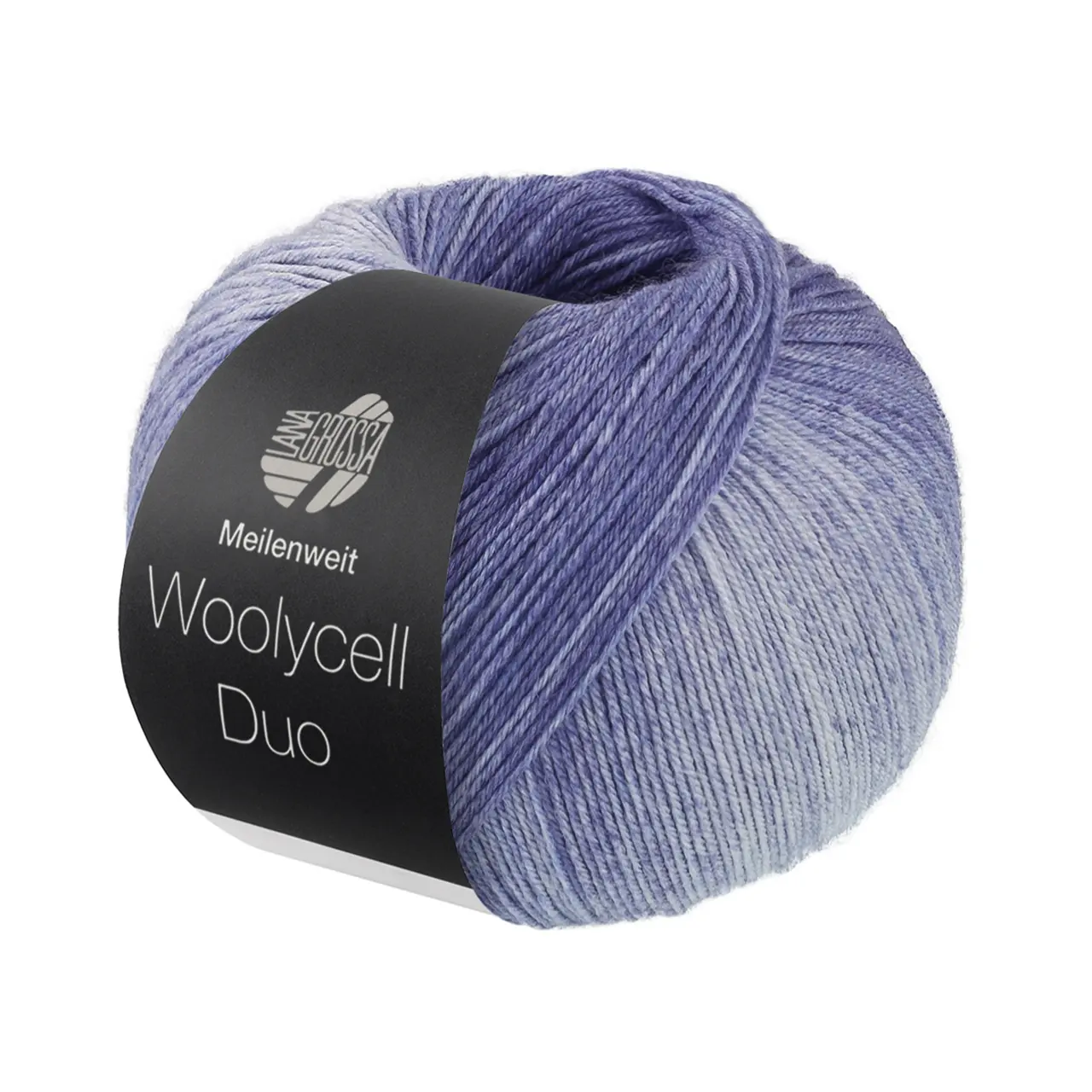 Meilenweit 100 Woolycell Duo 6005 Marine/Grau-/Hellblau von Lana Grossa. Hochwertiges Sockengarn ohne Polyamidanteil aus Merinowolle & Lyocell im Farbverlauf bedruckt wasc