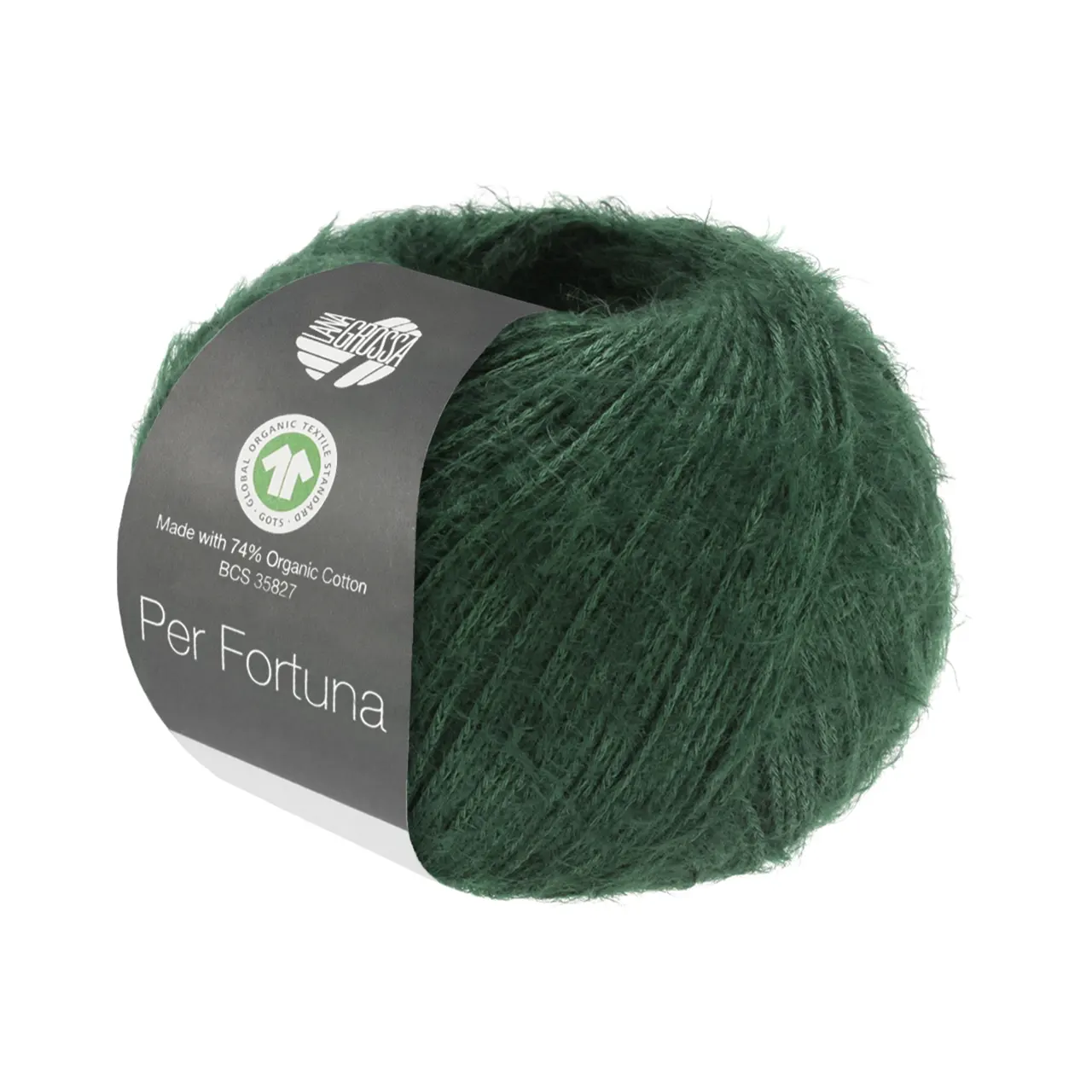 Per Fortuna GOTS 61 Dunkelgrün von Lana Grossa. Leichtes Sommerflauschgarn mit Baumwolle