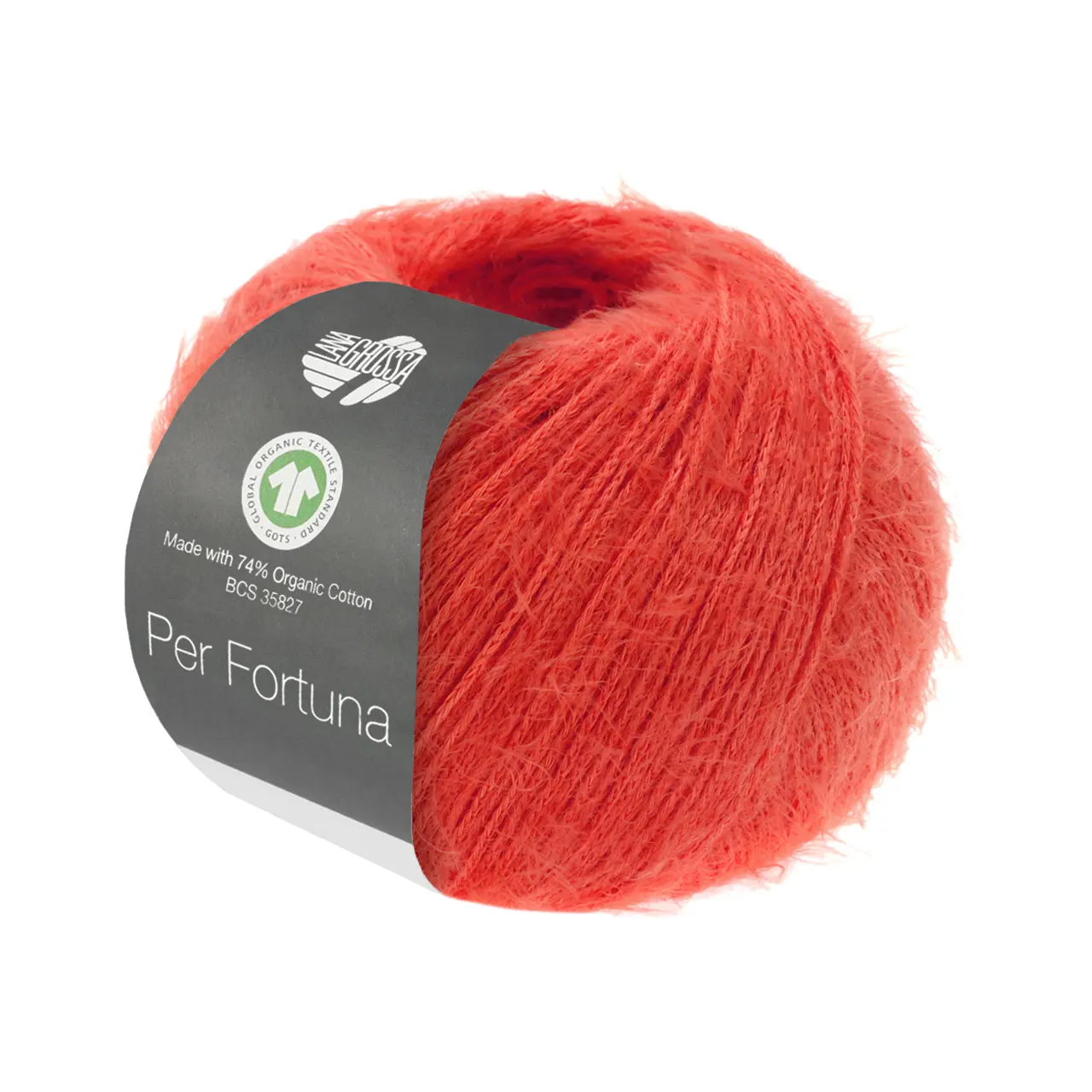 Per Fortuna GOTS 64 Leuchtendrot von Lana Grossa. Leichtes Sommerflauschgarn mit Baumwolle