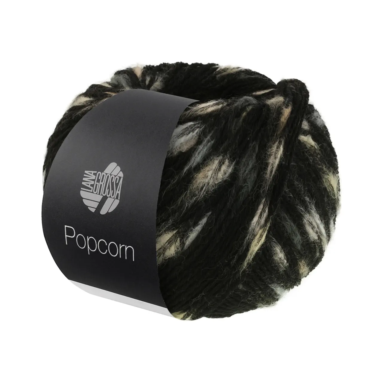 Popcorn 8 Schwarz/Rohweiß/Beige von Lana Grossa. Effektnetzgarn gefüllt mit bunten flauschigen Farbspots aus 100% Baumwolle