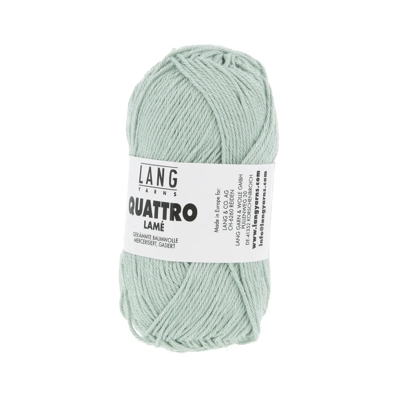Quattro Lamé 93 Efeu von Lang Yarns. Dieses Garn eignet sich perfekt für die Herstellung von Sommeraccessoires aber auch für Kinderkleidung da es sehr leicht zu waschen ist. Es ist ein mercerisiertes Garn das ihm einen schönen Glanz verleiht. Es ist ein strapazierfähiges Garn mit einer großen Farbpalette und vielen Metern pro Knäuel so dass Sie mit Vergnügen häkeln oder stricken können. Der wunderschöne Glitzerfaden sorgt für die schillerndsten Kreationen.