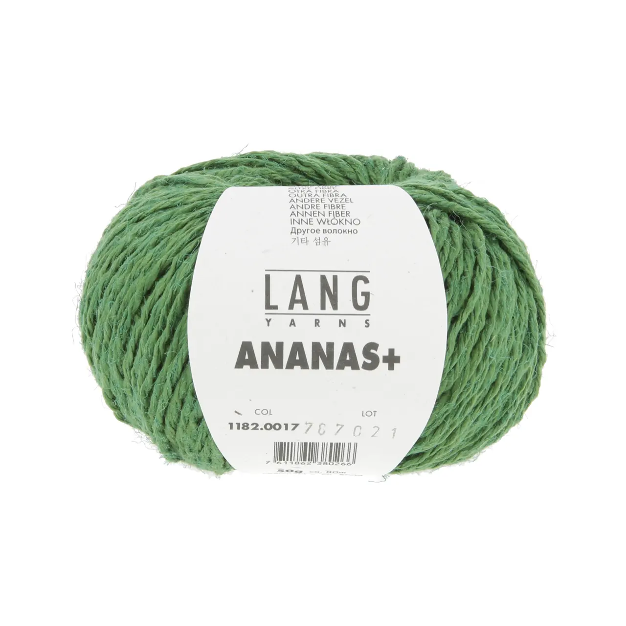 Ananas+ 17 Grasgrün von Lang Yarns. ANANAS+ ist die dickere Variante unseres Garns aus Ananasfasern. Es eignet sich perfekt für Wohnaccessoires und dekorative Projekte die eine gute Formstabilität erfordern.