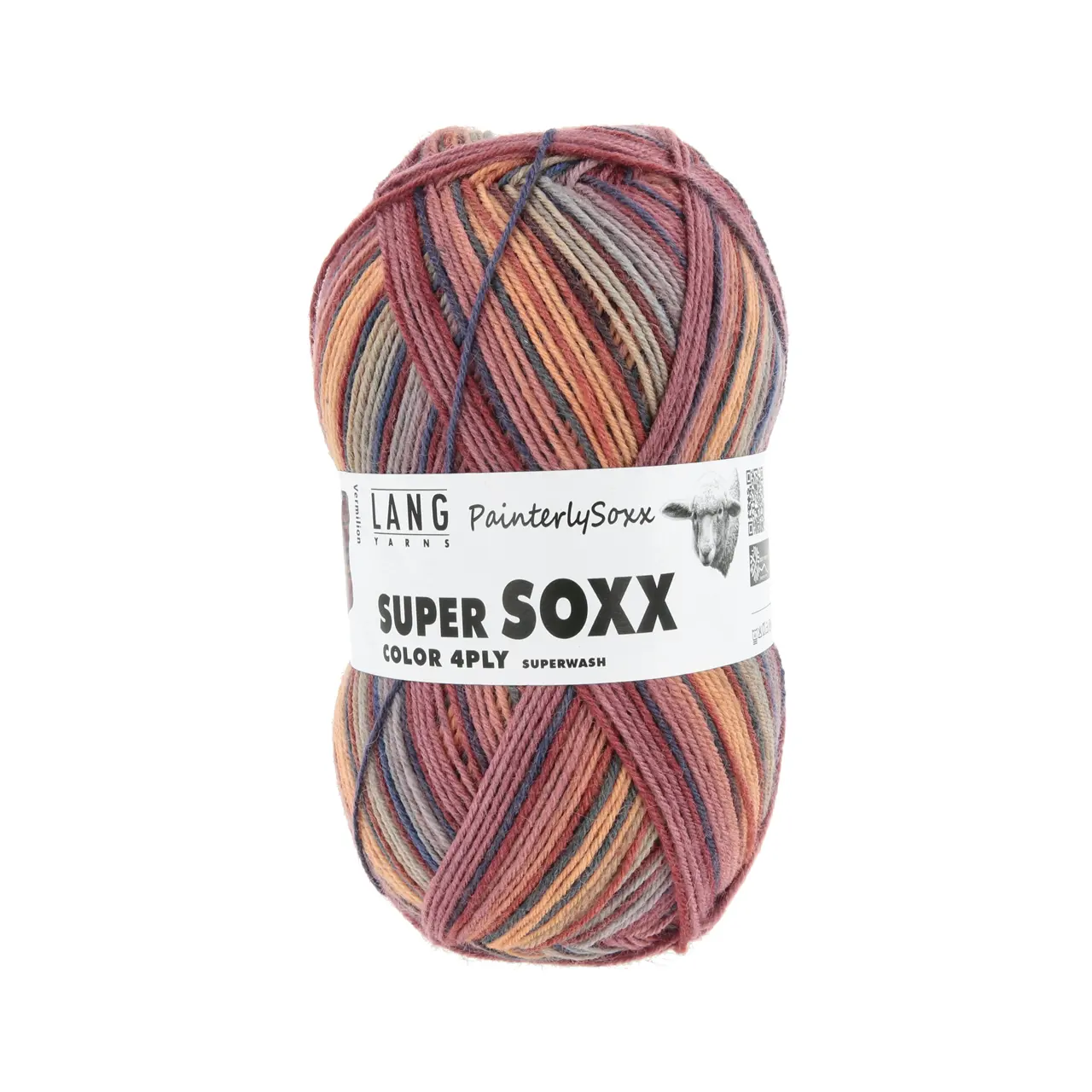 Super Soxx Color 4-Fach 547 Pfirsich/Rosa 1150 Vermilion von Lang Yarns.