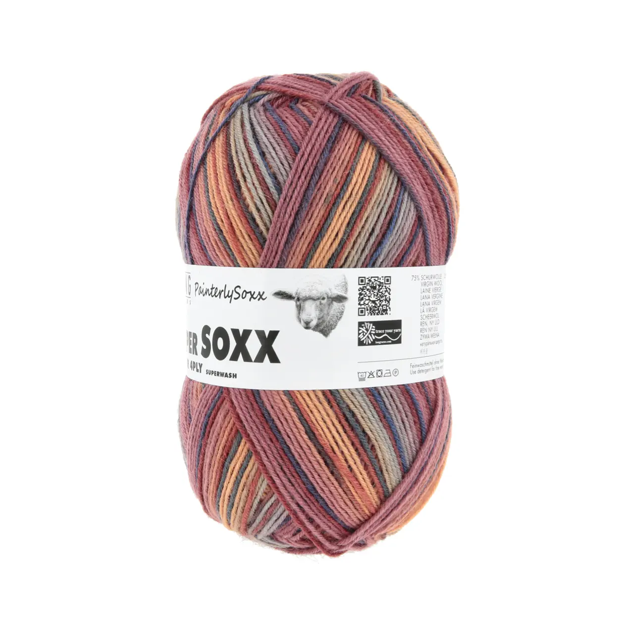 Super Soxx Color 4-Fach 547 Pfirsich/Rosa 1150 Vermilion von Lang Yarns.