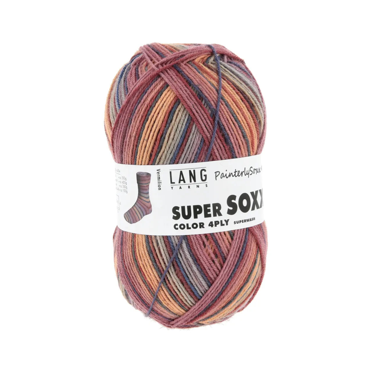 Super Soxx Color 4-Fach 547 Pfirsich/Rosa 1150 Vermilion von Lang Yarns.