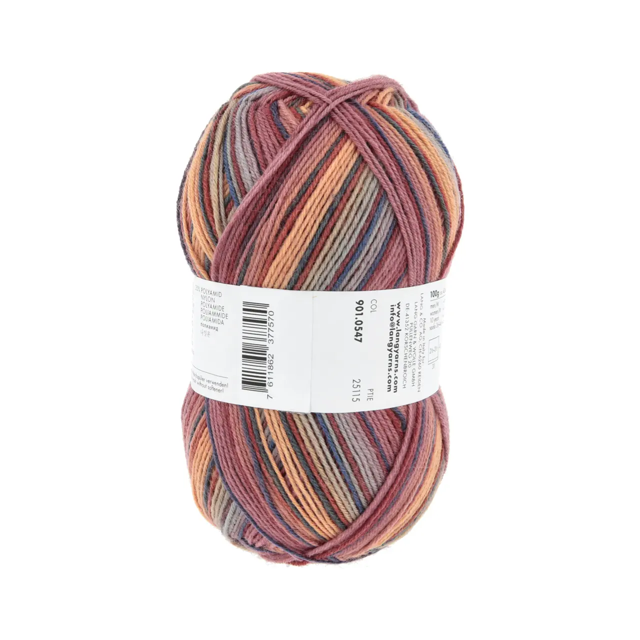 Super Soxx Color 4-Fach 547 Pfirsich/Rosa 1150 Vermilion von Lang Yarns.