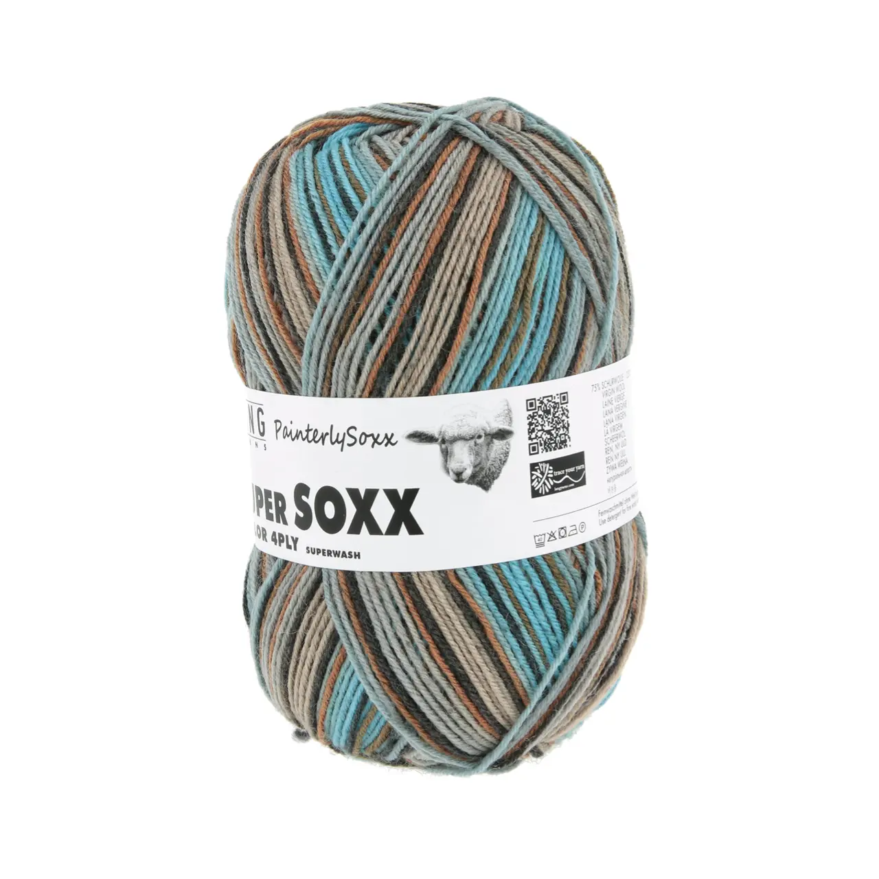 Super Soxx Color 4-Fach 548 Hellblau/Braun 1150 Cerulean von Lang Yarns.