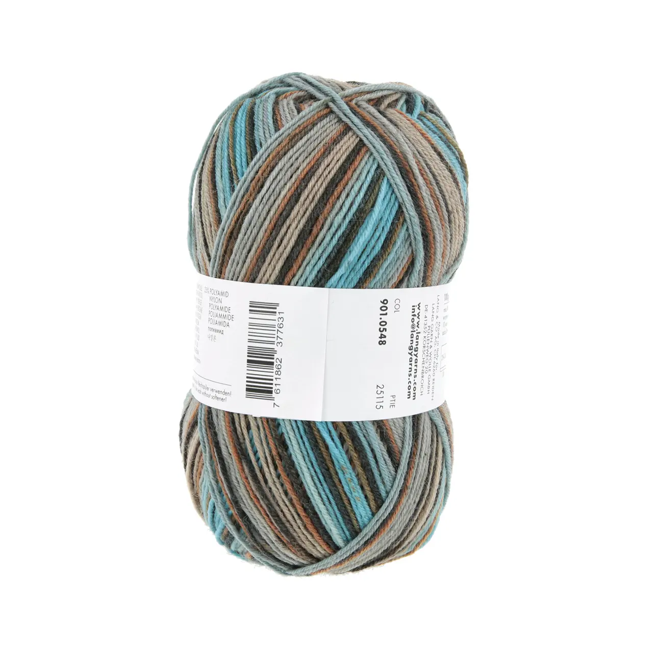 Super Soxx Color 4-Fach 548 Hellblau/Braun 1150 Cerulean von Lang Yarns.