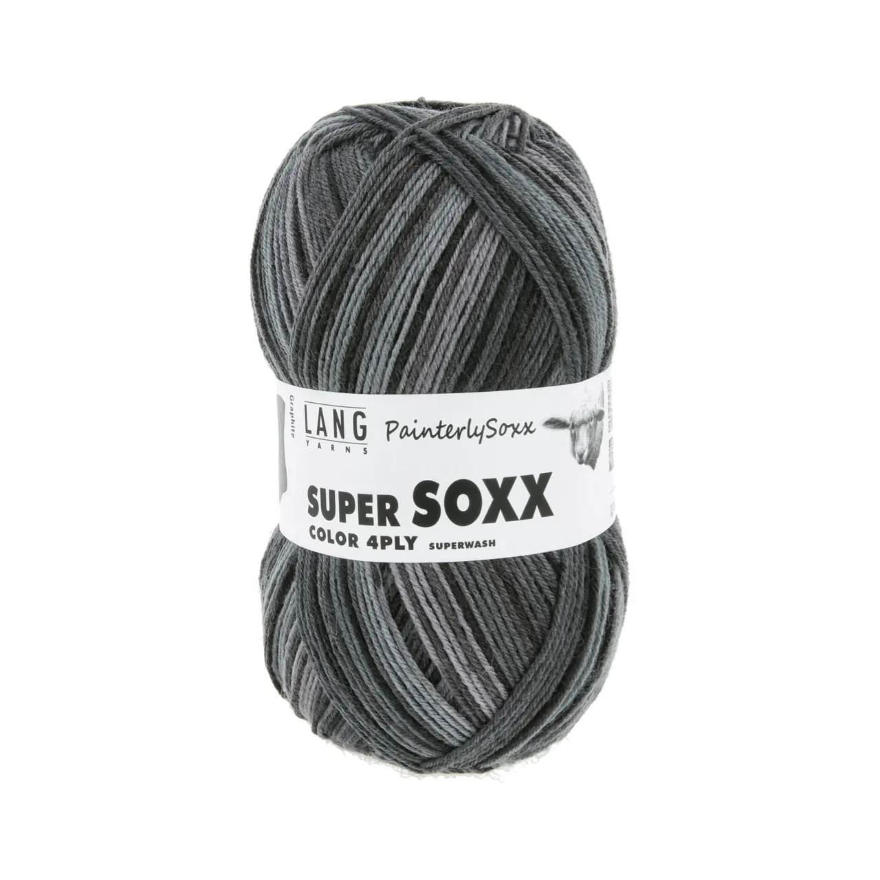 Super Soxx Color 4-Fach 552 Grau/Schwarz 1150 Graphite von Lang Yarns.