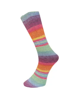 Sockenwolle mit Baumwolle 4Fach <br/>835-25&nbsp;Pink-Lila-Orange-Blau-Gelb
