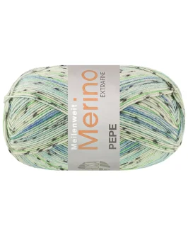 Meilenweit 100 Merino Extrafine Pepe <br>4142&nbsp;Helltürkis/<wbr>Türkis/<wbr>Grau/<wbr>Weiß/<wbr>Frühlingsgrün/<wbr>Blau