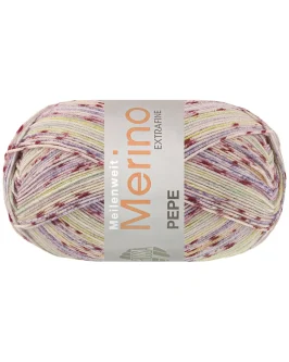 Meilenweit 100 Merino Extrafine Pepe <br>4143&nbsp;Antikviolett/<wbr>Veilchenblau/<wbr>Kiwigrün/<wbr>Creme/<wbr>Mint/<wbr>Pastelllila