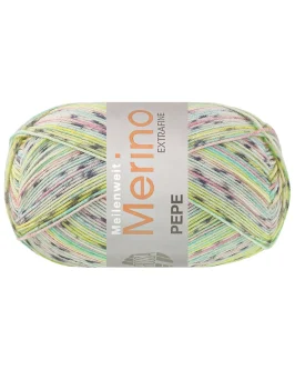 Meilenweit 100 Merino Extrafine Pepe <br>4145&nbsp;Zitrusgelb/<wbr>Mint/<wbr>Creme/<wbr>Dunkelgrau/<wbr>Hellpink/<wbr>Frühlingsgrün