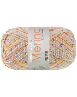 Meilenweit 100 Merino Extrafine Pepe <br>4148&nbsp;Hellgelb/<wbr>Hellbeige/<wbr>Orange/<wbr>Leinengrau/<wbr>Grau/<wbr>Blasslila/<wbr>Pastellblau
