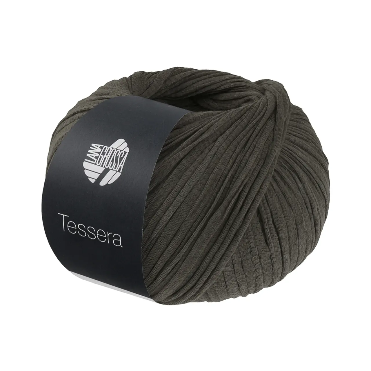 Tessera 15 Dunkelgrau von Lana Grossa. Hochwertiges schmales Baumwoll-Bändchengarn in matter-papierfeiner Optik