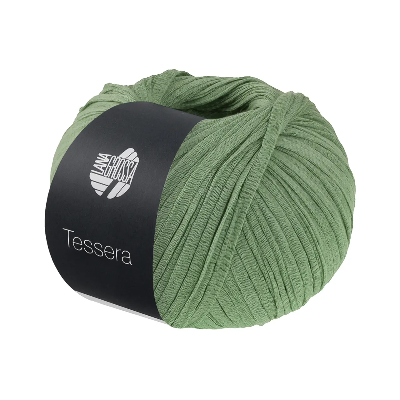 Tessera 2 Jadegrün von Lana Grossa. Hochwertiges schmales Baumwoll-Bändchengarn in matter-papierfeiner Optik